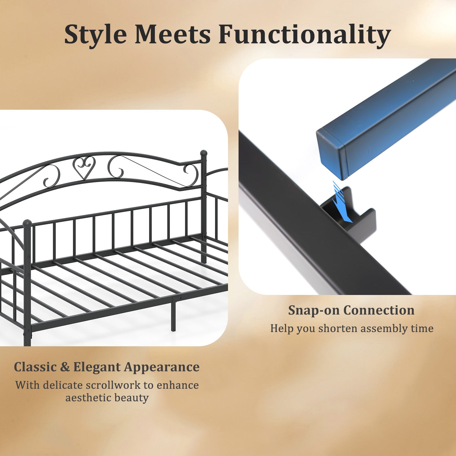 Twin Size Metal Daybed Frame With Headboard, Black Trundle Bed Frame at Gallery Canada