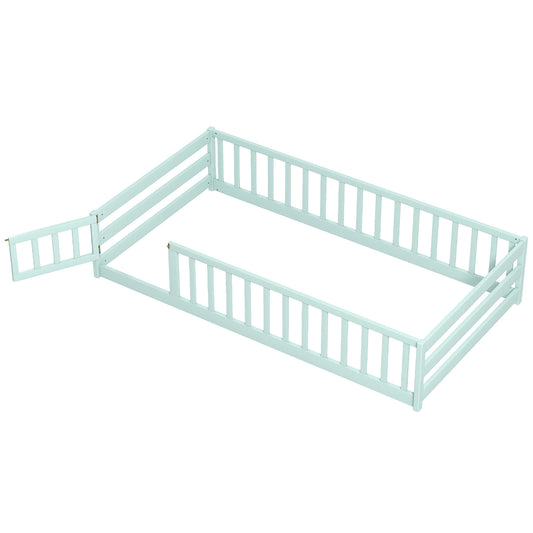 Twin Size Montessori Floor Bed Frame, Full Length Safety Guardrails, Green Toddler Beds Green at Gallery Canada