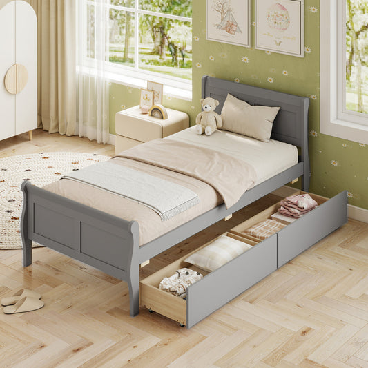 Twin Sleigh Bed with 2 Storage Drawers, Gray Simple Bed Frame Gray at Gallery Canada