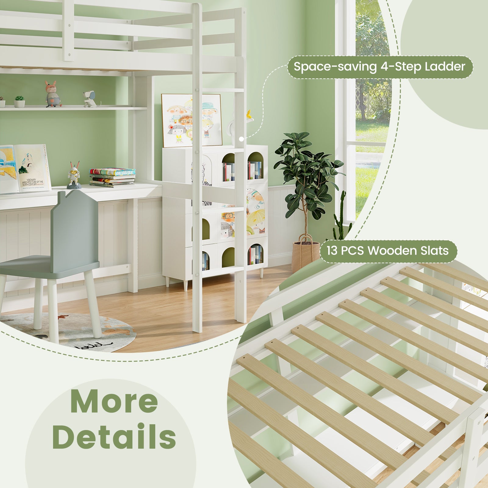 Twin Size Solid Wood Loft Bed Frame With Safety Guardrail, White Bunk Bed Frame at Gallery Canada
