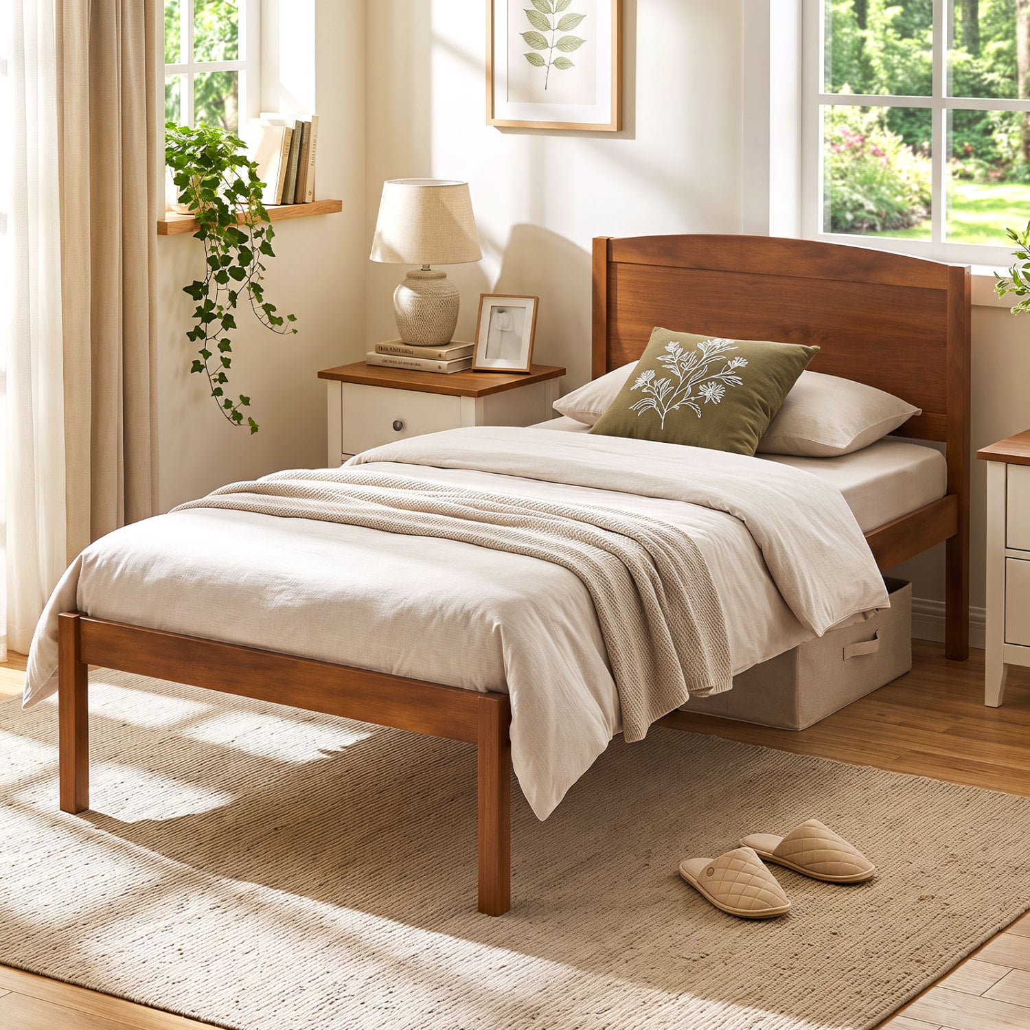 Twin Size Wooden Platform Bed Frame, Walnut Beds & Bed Frames at Gallery Canada