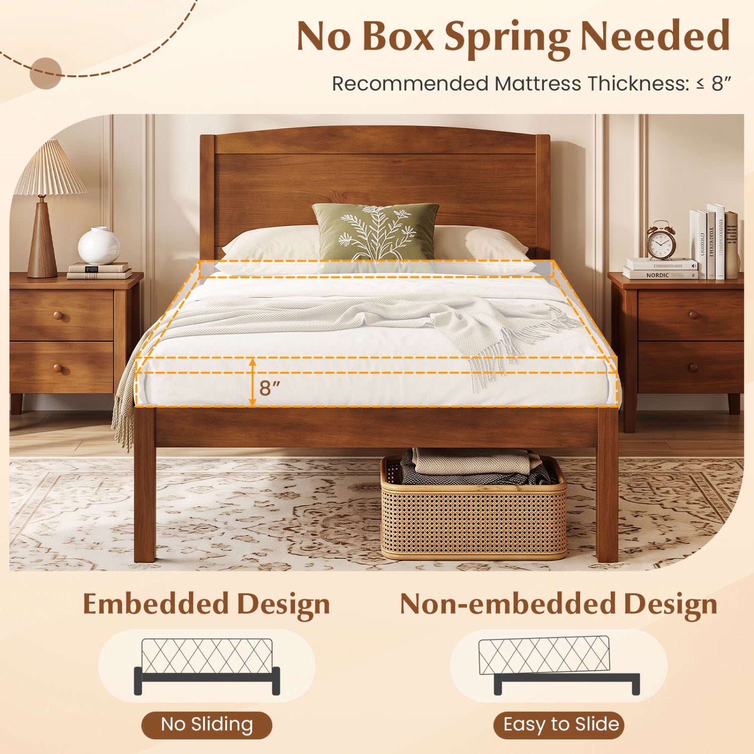 Twin Size Wooden Platform Bed Frame, Walnut Beds & Bed Frames at Gallery Canada