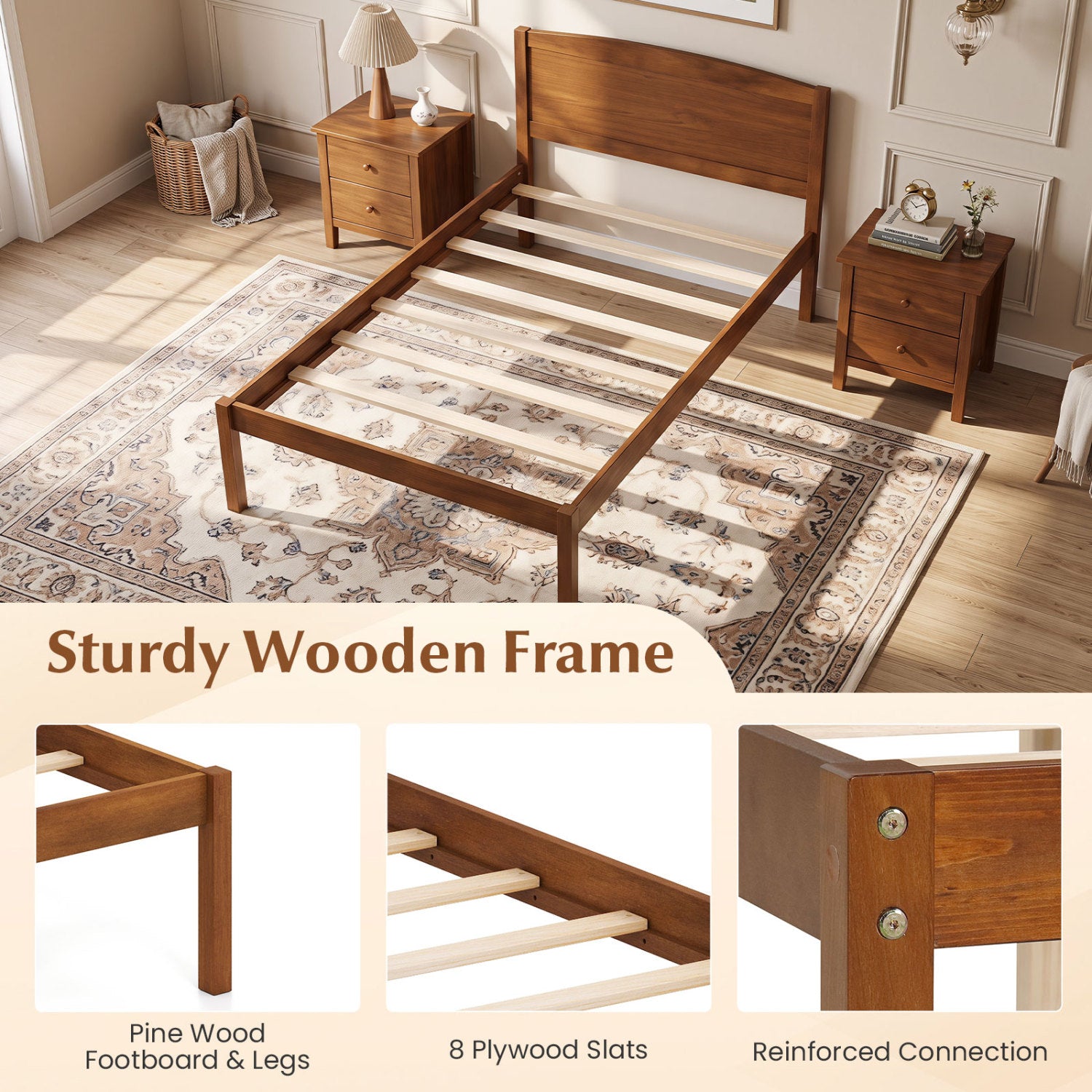 Twin Size Wooden Platform Bed Frame, Walnut Beds & Bed Frames at Gallery Canada