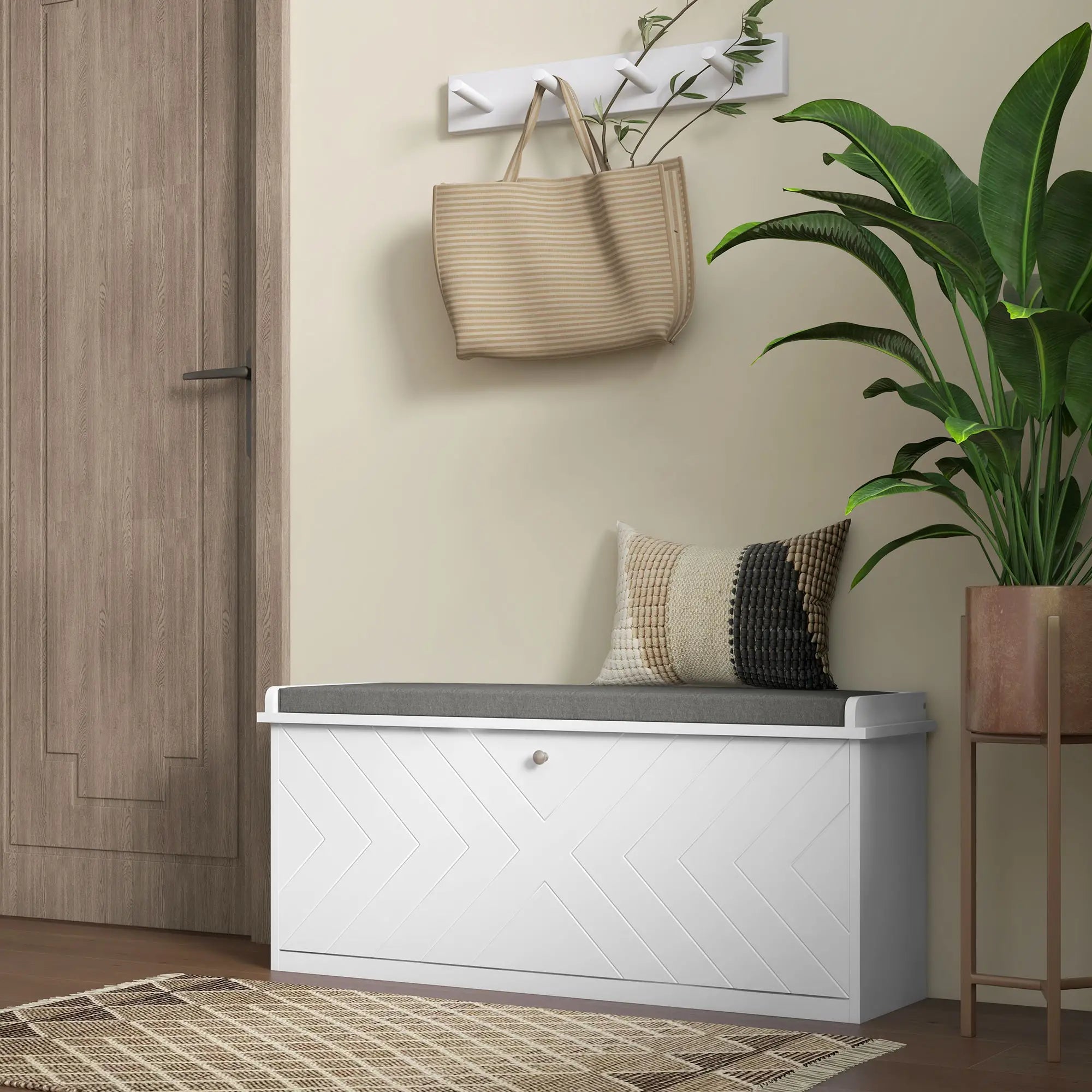 Upholstered Shoe Storage Bench with Flip Drawer, Adjustable Shelf, 10 Pairs Shoe Storage Cabinets & Racks at Gallery Canada