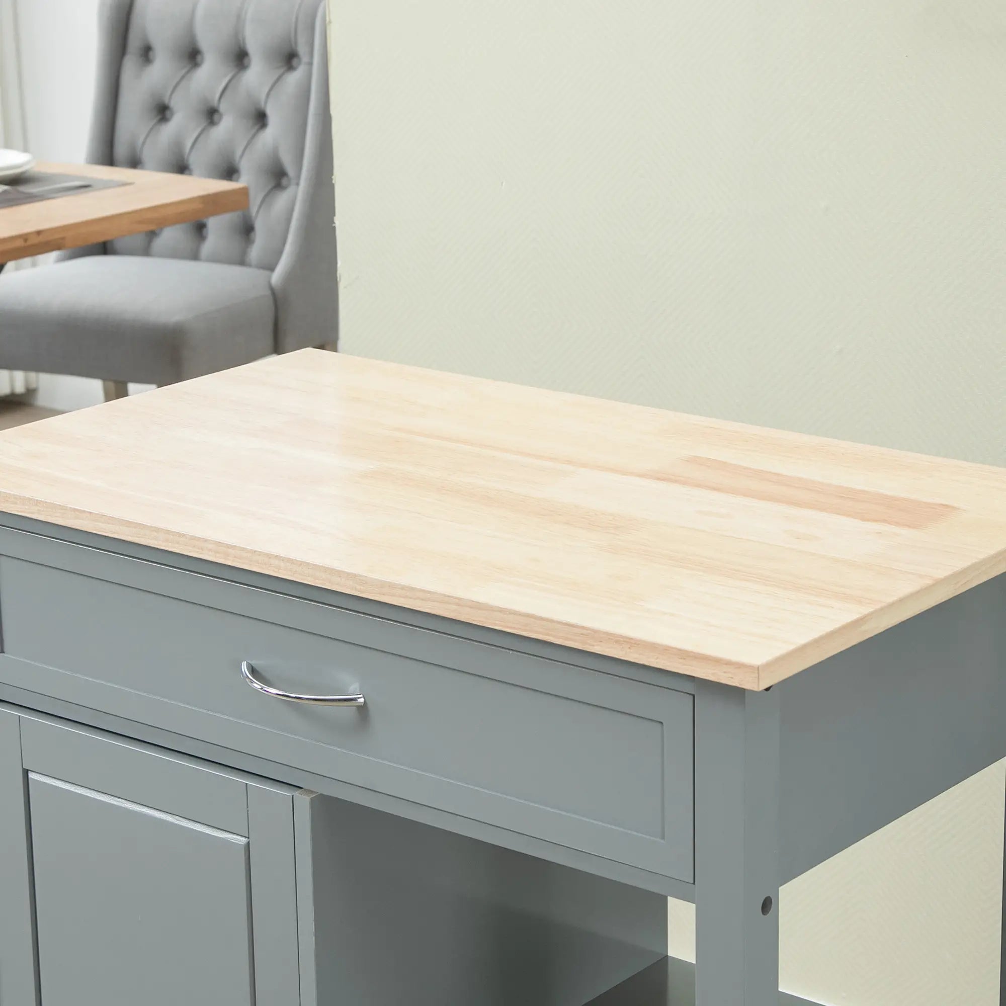 Rolling Kitchen Cart, Wood Top with Drawer, Kitchen Island on Wheels, Grey Kitchen Islands & Kitchen Carts at Gallery Canada