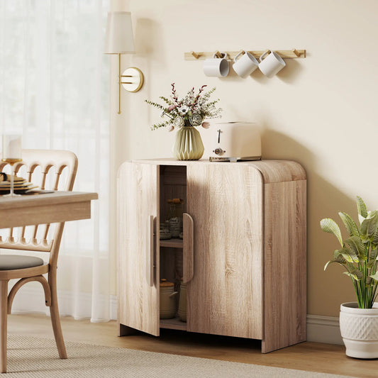 31.5" Kitchen Sideboard Cabinet, Natural Wood, Soft-Close Door, Adjustable Shelf Storage Cabinets Natural at Gallery Canada