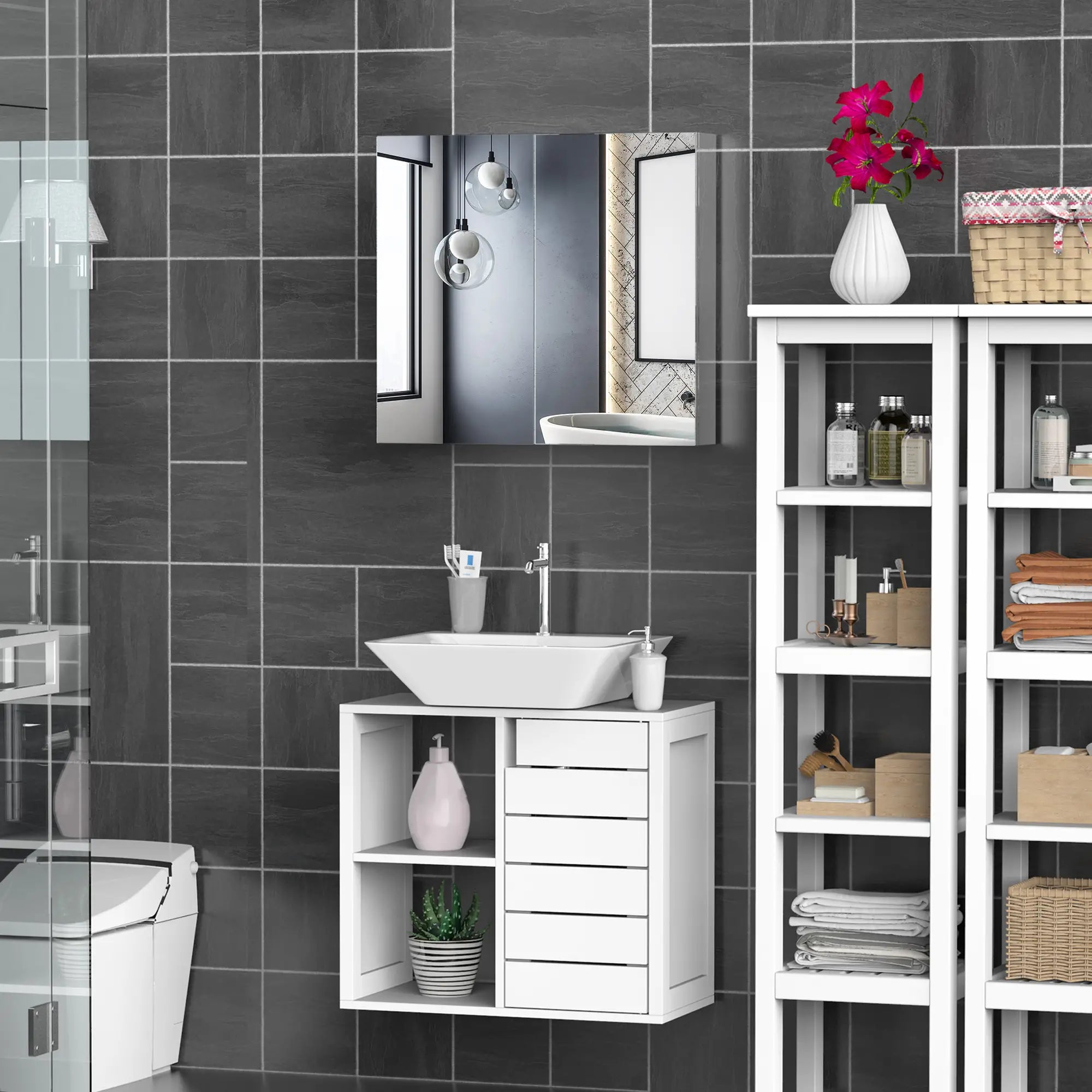 Wall Mounted Mirror Cabinet, Bathroom Medicine Cabinet, 2 Doors, 3-Tier Shelving, Silver Mirror Medicine Cabinets at Gallery Canada