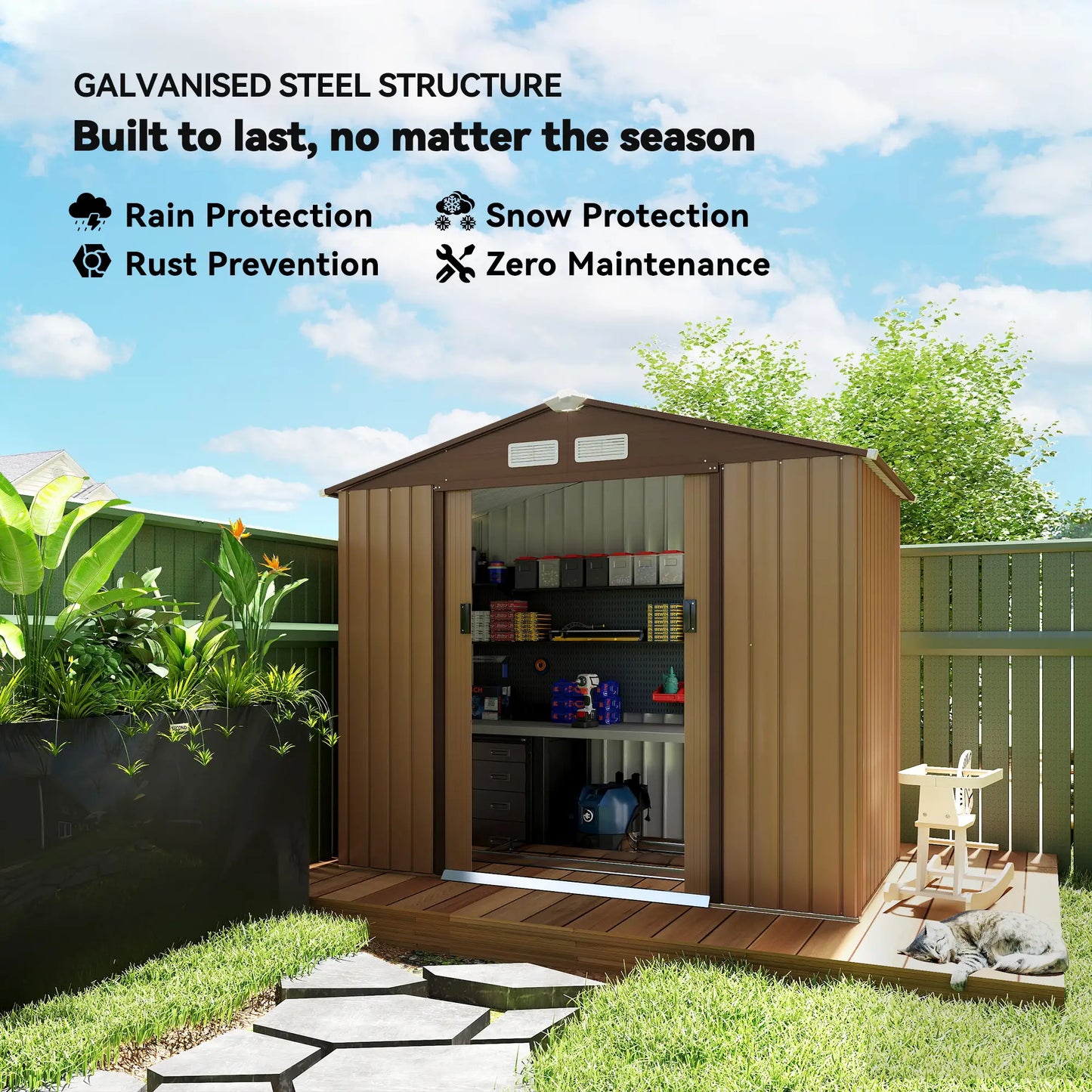 7' x 4' x 6' Garden Storage Shed, Metal Tool House, Yellow Sheds at Gallery Canada