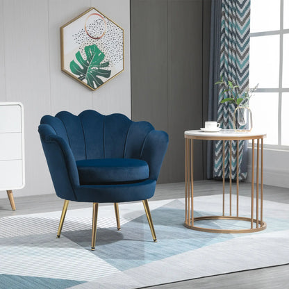 Modern Accent Chair, Velvet Fabric, Gold Metal Legs, Blue Accent Chairs at Gallery Canada