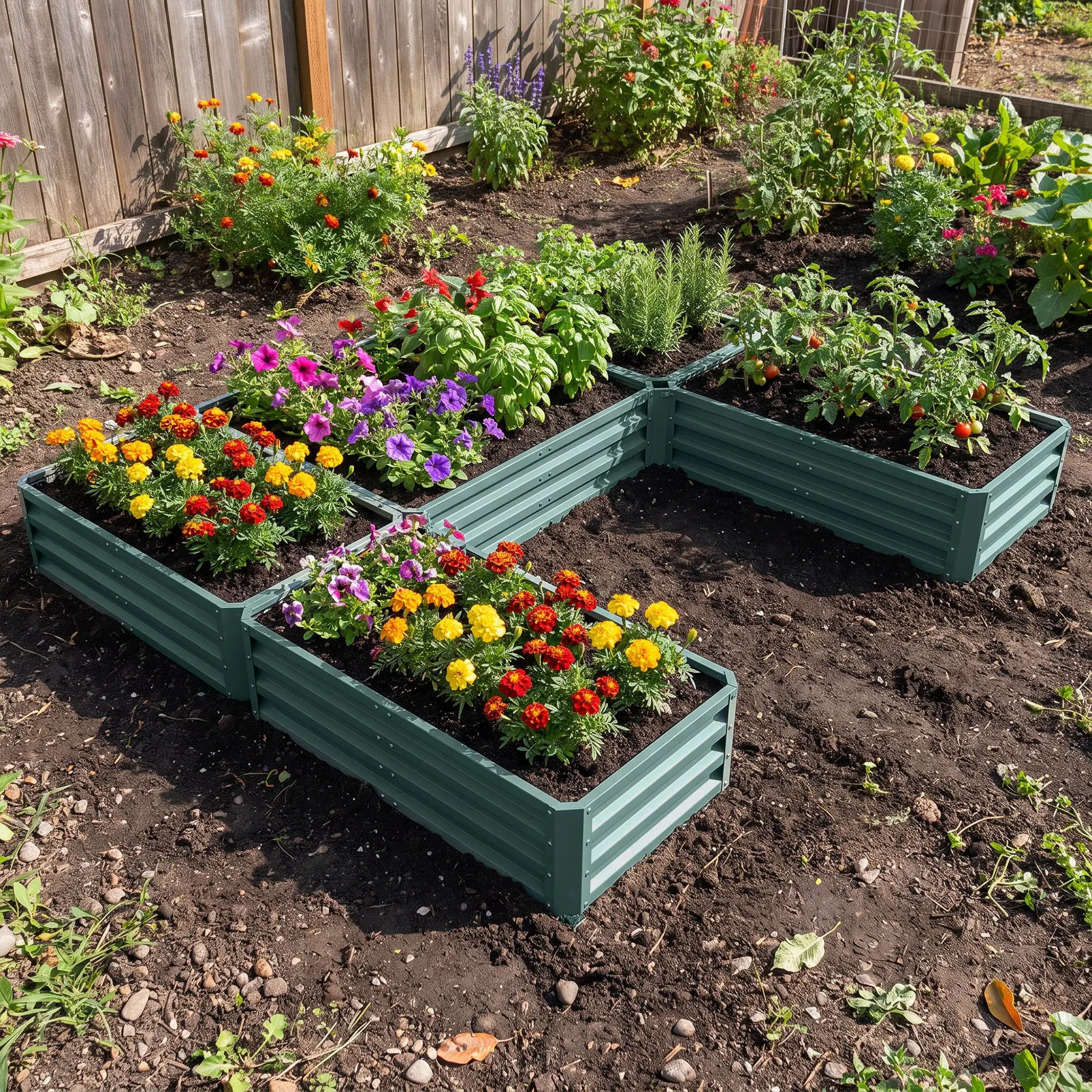 Steel Raised Garden Bed, Set of 5, 8x8x1ft, Green Galvanized Planter Boxes at Gallery Canada