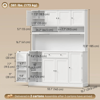 73" White Kitchen Pantry Cabinet, Charging Station, White Kitchen Pantry Cabinets at Gallery Canada
