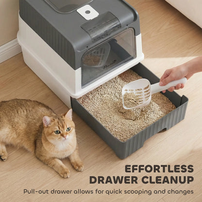 Enclosed Cat Litter Box with Drawer, Scoop, Grey Cat Litter Box Enclosures at Gallery Canada