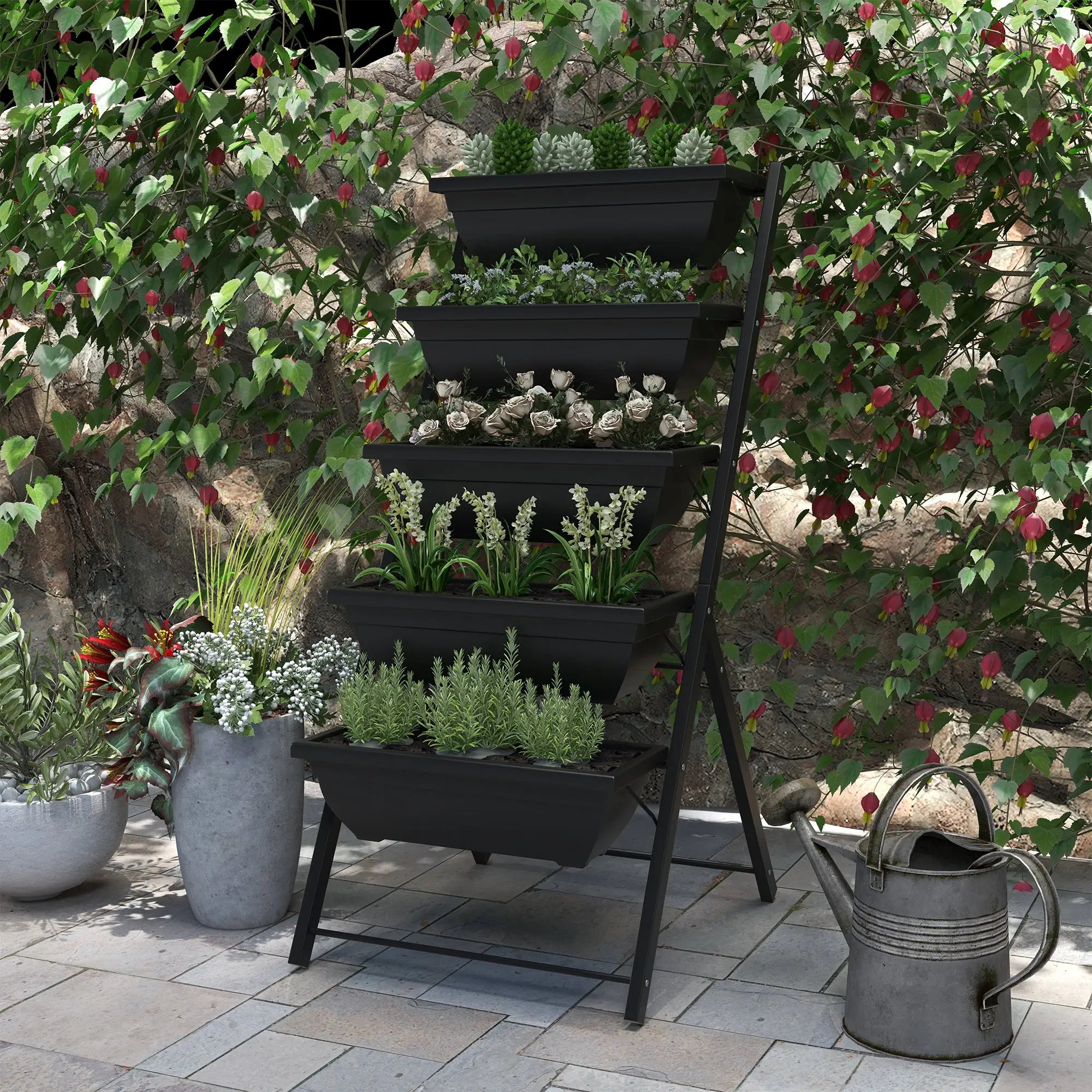 5-Tier Raised Garden Bed, 5 Planter Box, Outdoor Plant Stand, Black Plant Stands at Gallery Canada