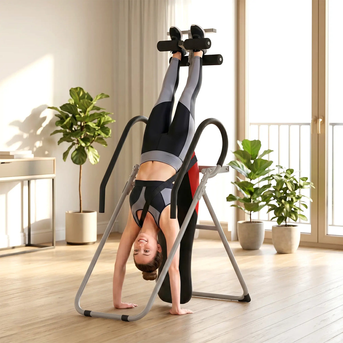 Inversion Table, Heavy Duty Folding Inversion Table with Adjustable Ankle Lock and Safety Belt for Pain Relief Therapy Strength Training Equipment at Gallery Canada