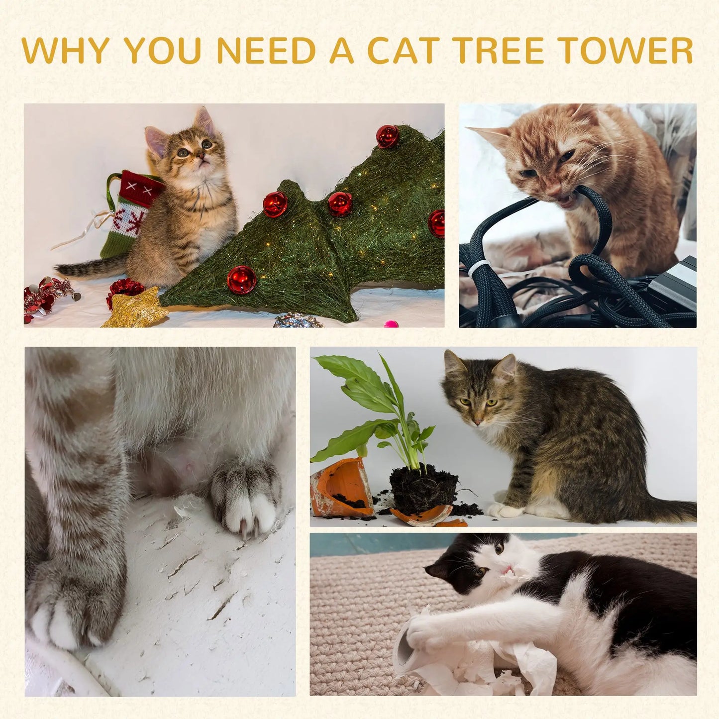 Cat Tree with Scratching Post, Bed, Cushion, Perch, 18" x 18" x 36", Grey Cat Towers at Gallery Canada