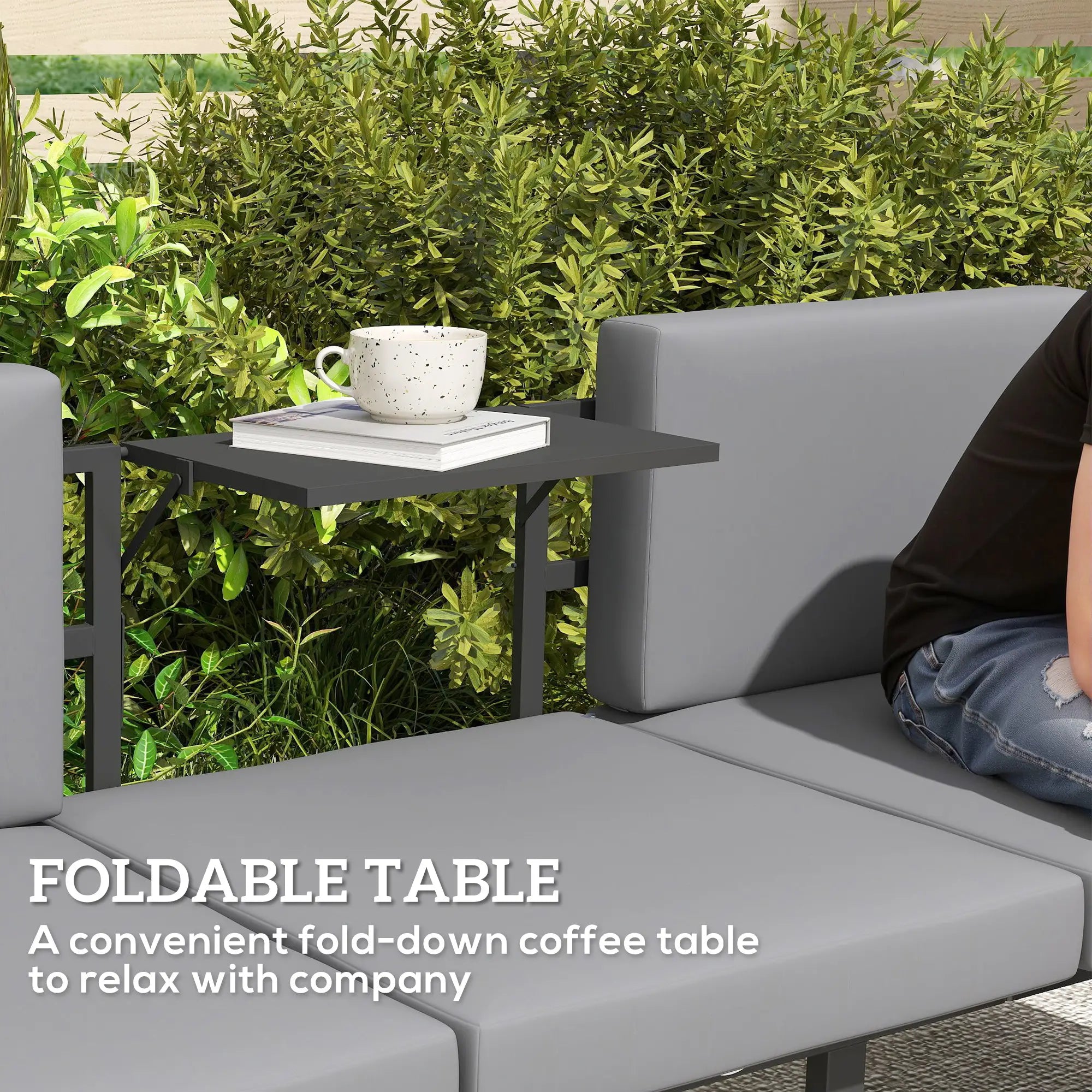 3-in-1 3-Seater Outdoor Sofa, Lounge Chair, Patio Loveseat with Table, Grey Patio Chairs at Gallery Canada