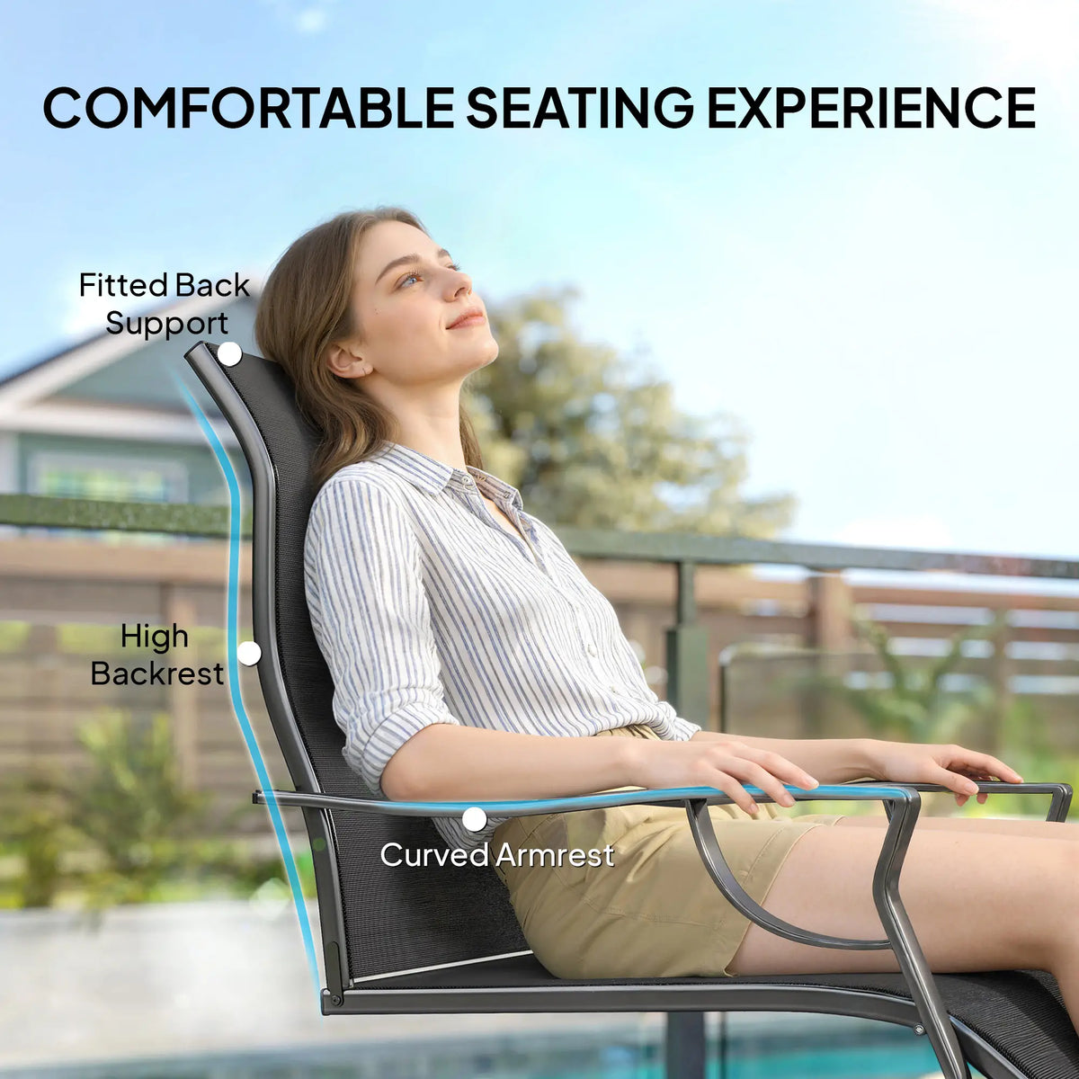 Patio Chairs Set of 2, Curved High Backrest, Armrest, Metal Frame Patio Chairs at Gallery Canada