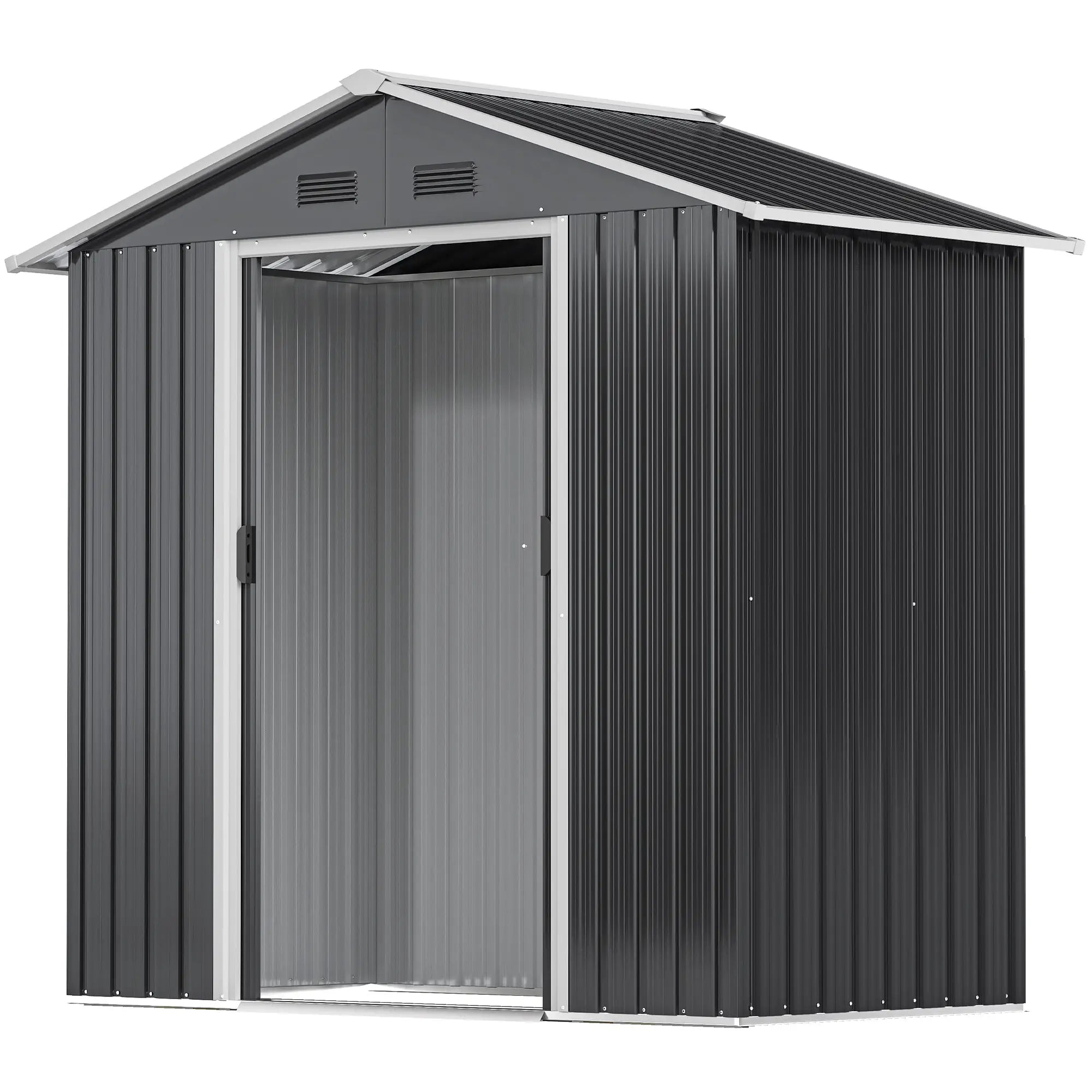 6.5x3.5ft Metal Garden Shed, Outdoor Tool Storage, Double Sliding Doors, Vents, Dark Grey Sheds Dark Grey at Gallery Canada