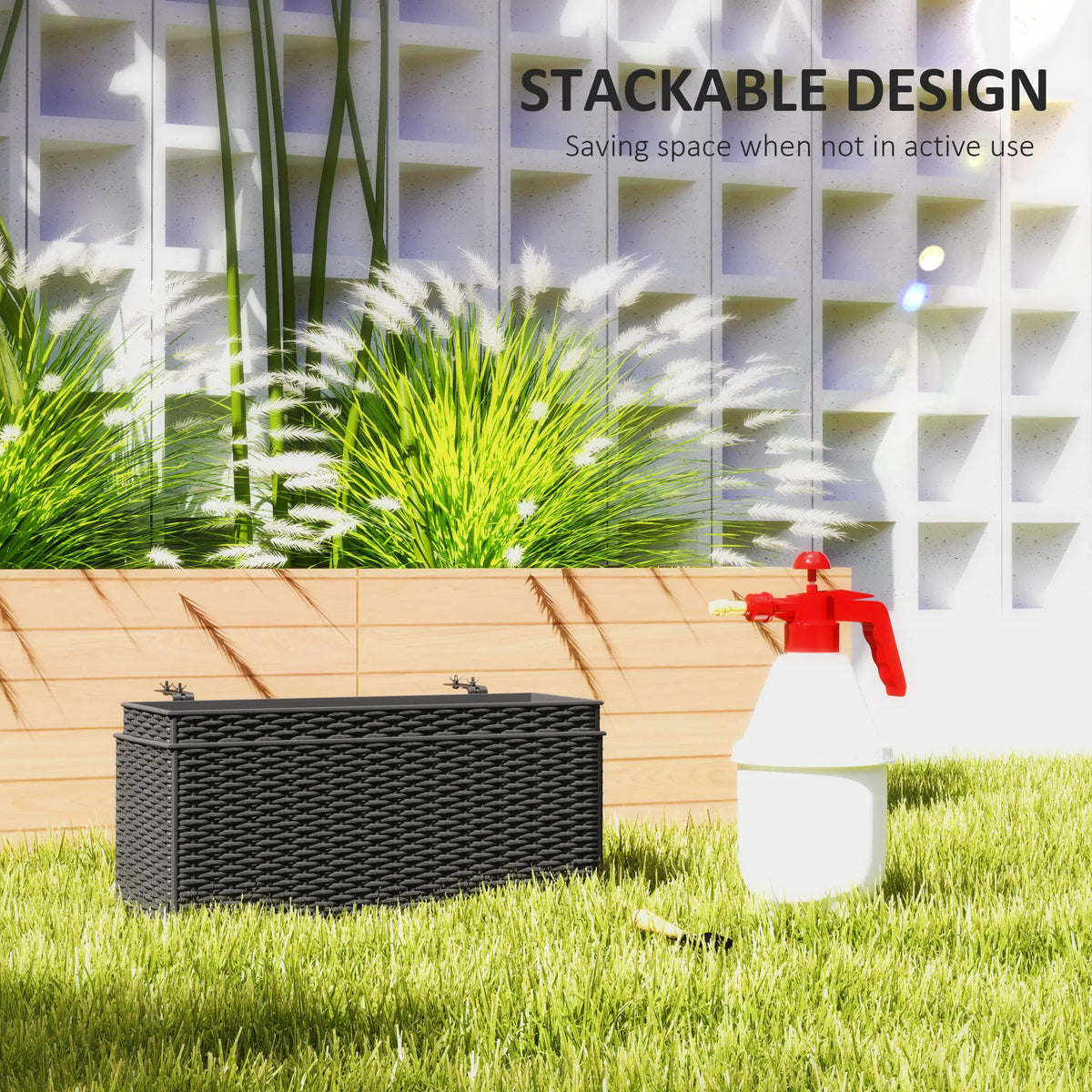 2 Pack 20 Inch Self-Watering Hanging Pots, Railing Planter, Rattan Look, Black Garden Accessories at Gallery Canada