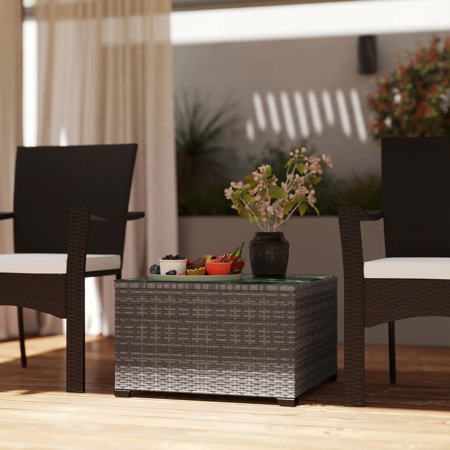 24.4" Patio Wicker Coffee Table, PE Rattan With Tempered Glass Top, Black Patio Side Tables at Gallery Canada