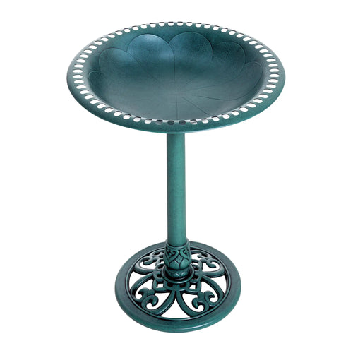 27'' Outdoor Resin Bird Bath, Fleur De Lis Pattern, Time-Worn Finish