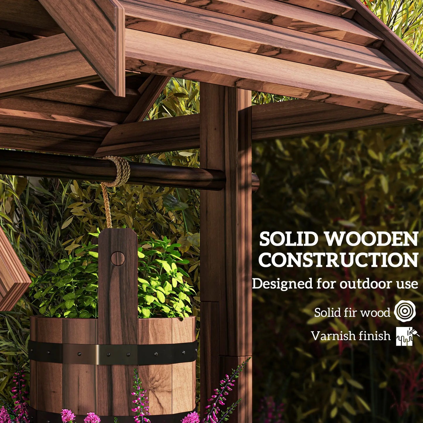Wood Wishing Well Planter, With Hanging Bucket And Drainage, Tan Water Fountains at Gallery Canada