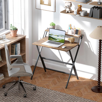 32" Foldable Computer Desk, Monitor Shelf, Rustic Brown Writing Desks at Gallery Canada