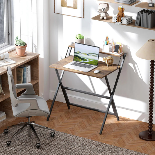 32" Foldable Computer Desk, Monitor Shelf, Rustic Brown Writing Desks Multi Colour at Gallery Canada
