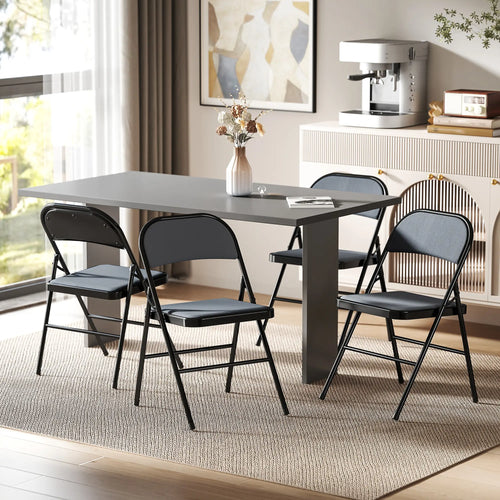 Set of 4 Metal Foldable Chairs, Corduroy Padded, Grey