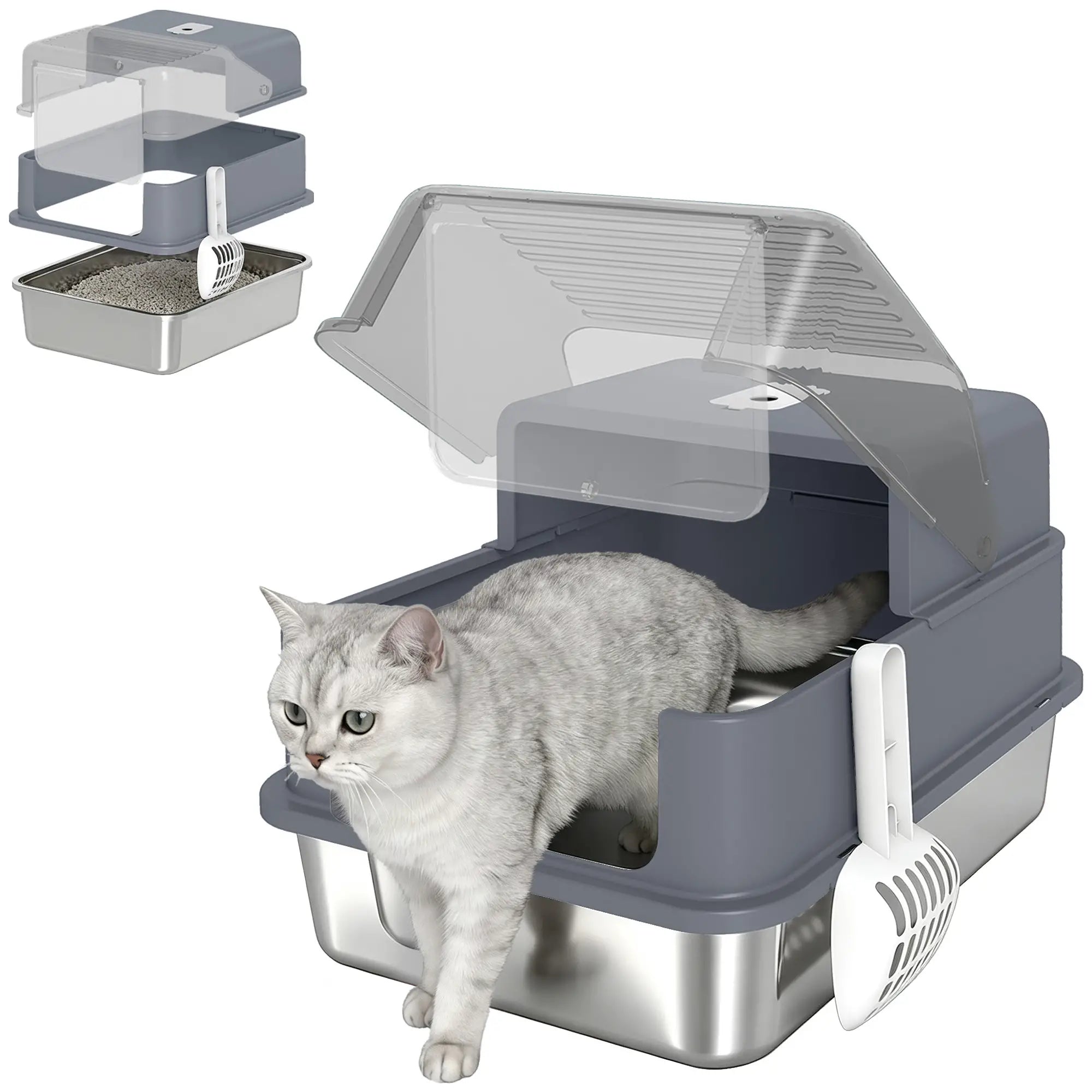 Stainless Steel Cat Litter Box With Lid, Scoop, Deodorization Bags Cat Litter Box Enclosures at Gallery Canada