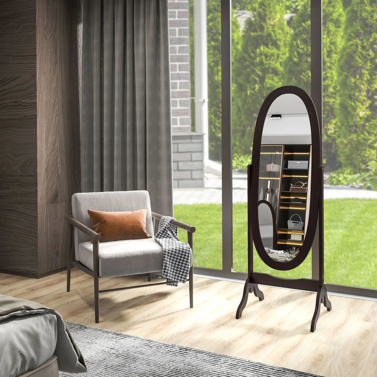 Full Length Floor Mirror, Adjustable Angle Oval Frame, 60x24 Inches Full Length Mirrors at Gallery Canada