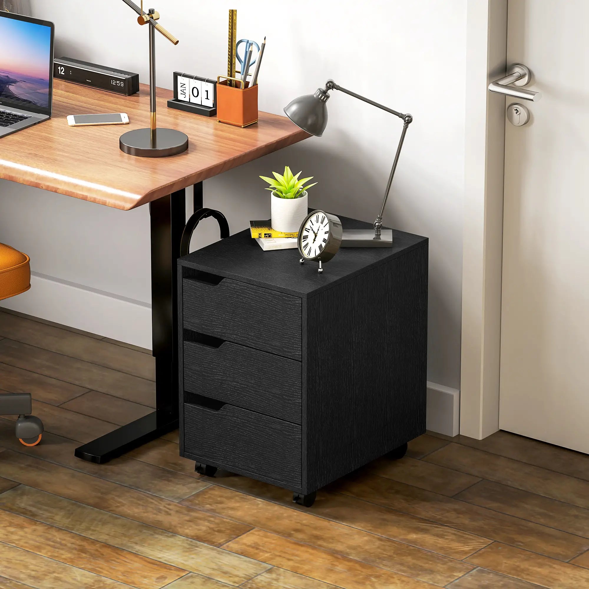 3 Drawer File Cabinet, Vertical with Wheels, Mobile Printer Stand, Black Office Cabinets & Cupboards at Gallery Canada