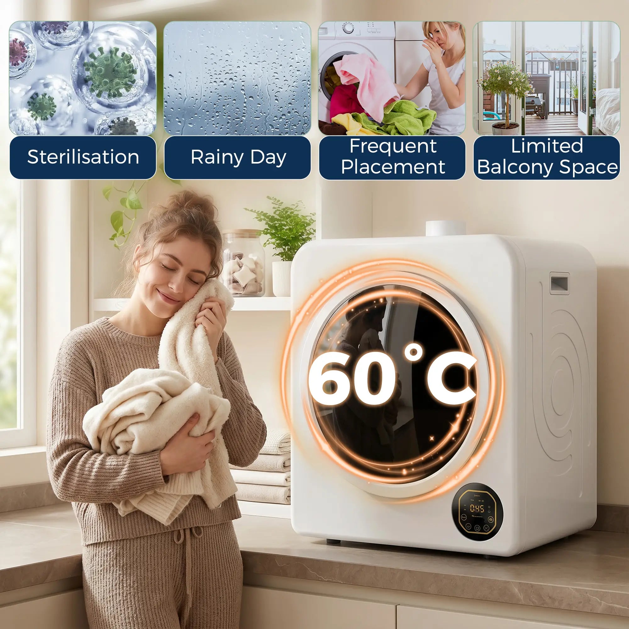 Clothes Dryer with 6 Drying Modes, Laundry Dryer with Stainless Steel Tub 18 lbs, White Dryer Machines at Gallery Canada