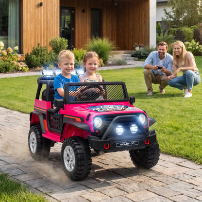 12V 2-Seater Ride on Truck Car, Remote, Suspension, USB, Horn, Pink Electric Toy Cars at Gallery Canada