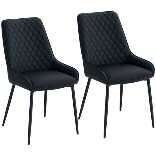 Modern Dining Chairs Set of 2, PU Leather, Metal Legs, Black
