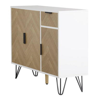 Storage Cabinet with Drawer, Adjustable Shelves, 35.5" L x 11.5" W x 28.5" H, White+Wood Storage Cabinets at Gallery Canada