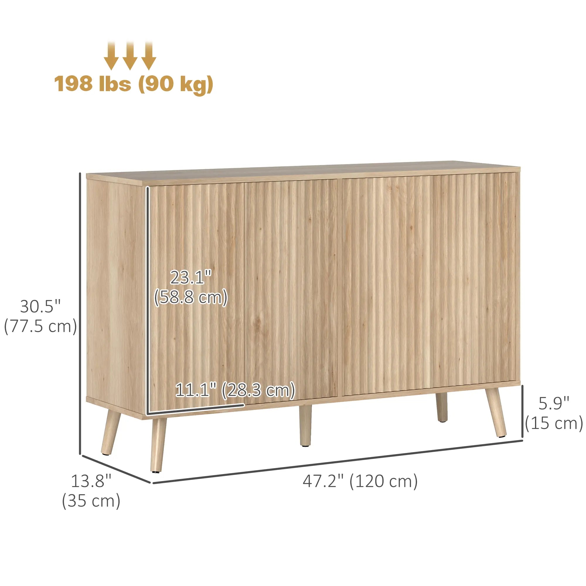 Modern Fluted Buffet Cabinet, Adjustable Shelves, Wood Legs, Oak Storage Cabinets at Gallery Canada