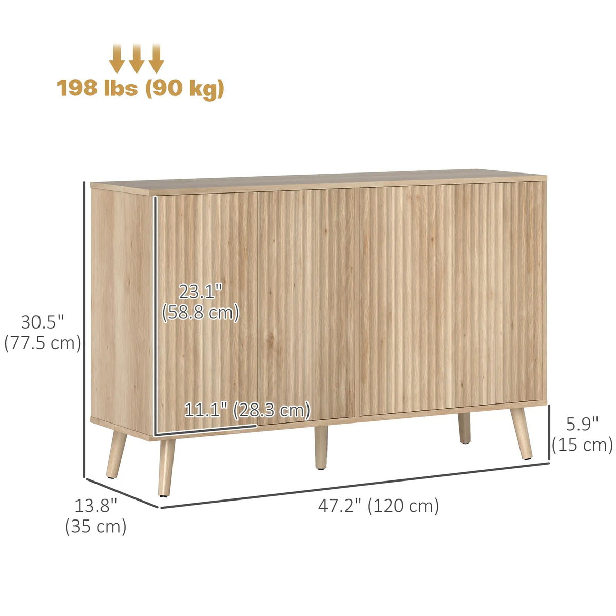 Modern Fluted Buffet Cabinet, Adjustable Shelves, Wood Legs, Oak Storage Cabinets at Gallery Canada