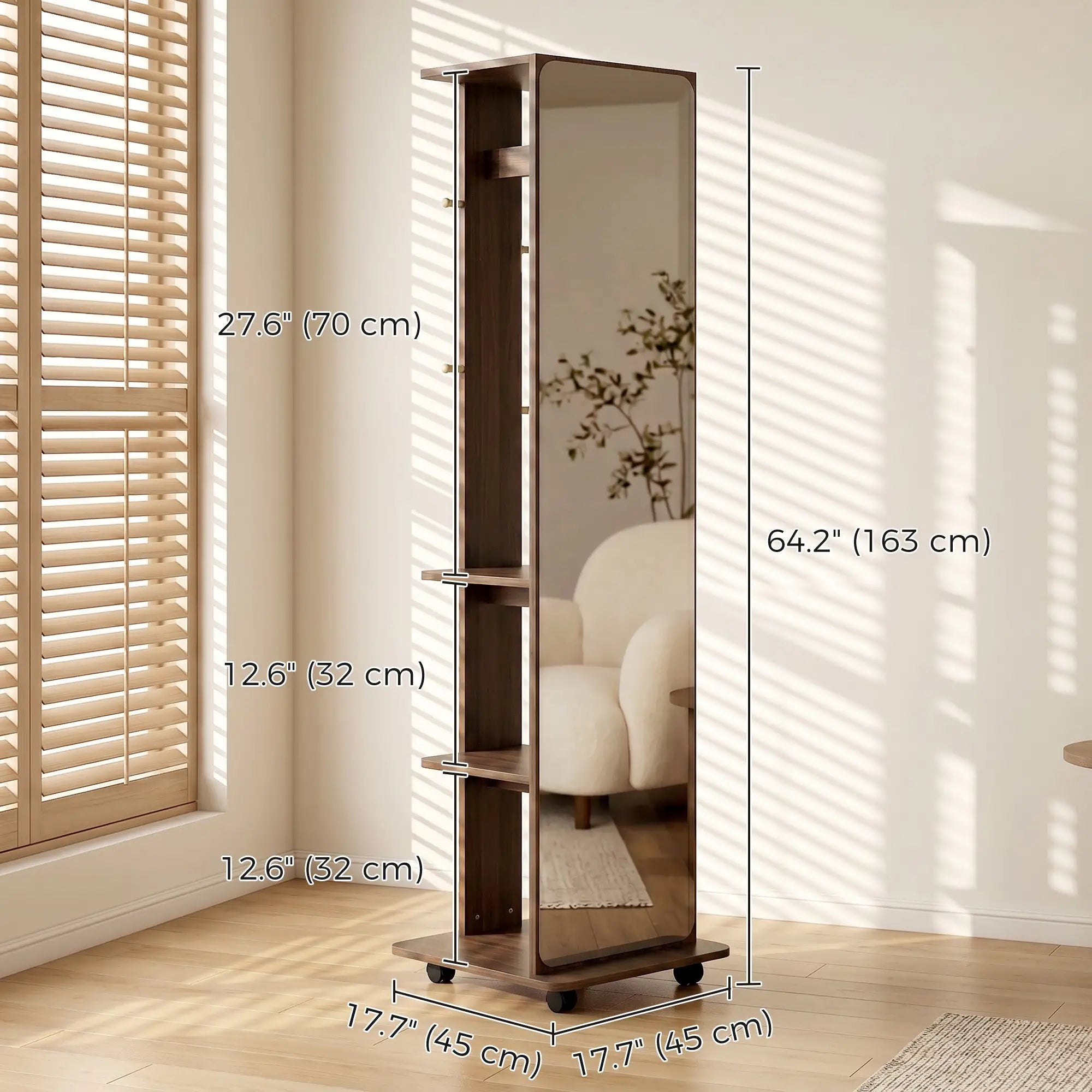Full Length Floor Mirror With Storage Shelves, Wood Grain, Brown Full Length Mirrors at Gallery Canada