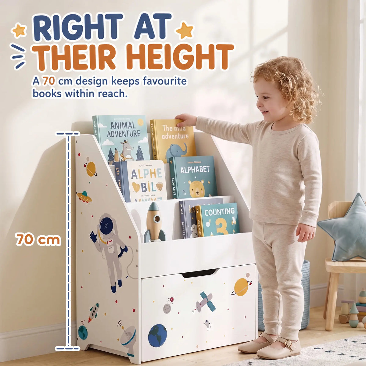 3-Tier Kids Bookshelf, Moveable Drawer, Ages 3-8, White Bookshelves & Bookcases at Gallery Canada