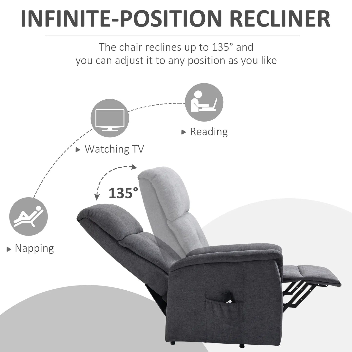Power Lift Chair, Electric Recliner Sofa with Remote, Side Pocket, Grey Electric Power Lift Chairs at Gallery Canada