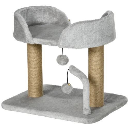 Small Cat Tree, Jute Scratching Posts, Top Perch, Light Grey