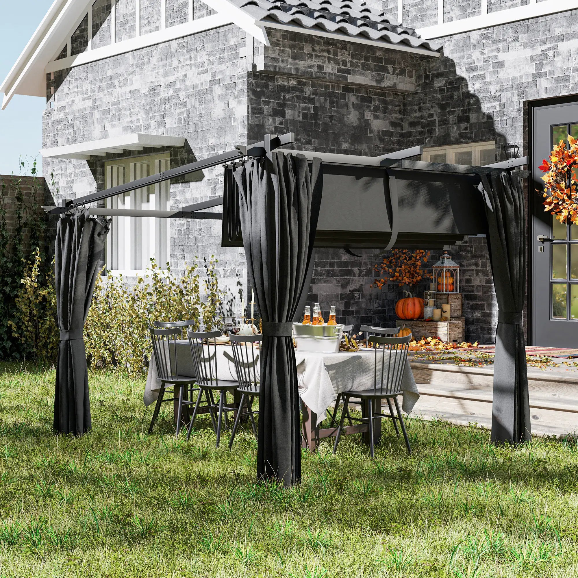 8' x 8.5' Metal Retractable Pergola Canopy With Sidewalls, Outdoor Gazebo Sun Shade Shelter Pergolas at Gallery Canada
