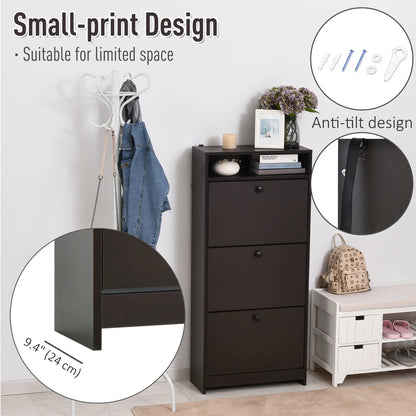 Slim Shoe Storage, 3 Flip Drawers, Adjustable Shelves, 9 Pair, Coffee Shoe Storage Cabinets & Racks at Gallery Canada