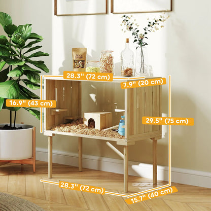 28"L Wooden Hamster Cage, Seesaw, Water Bottle, Food Dish, Hut, Transparent Panel Hamster Cages at Gallery Canada