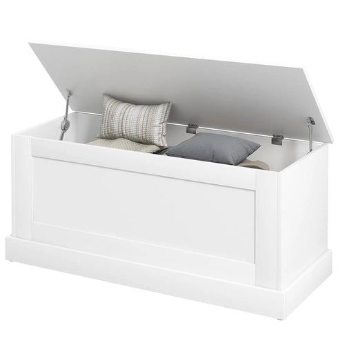39.4 Inches Storage Chest, Wooden Box, Wood Grain, White