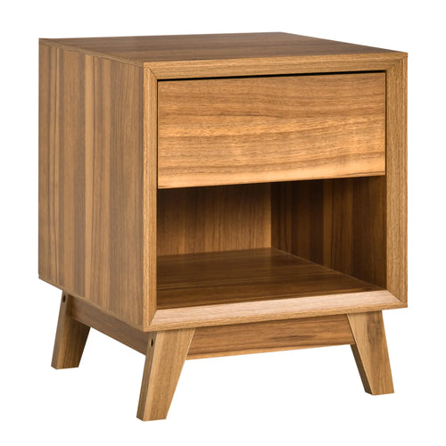 Modern Bedside Table, Nightstand with Drawer, Shelf, Walnut Brown, Brown