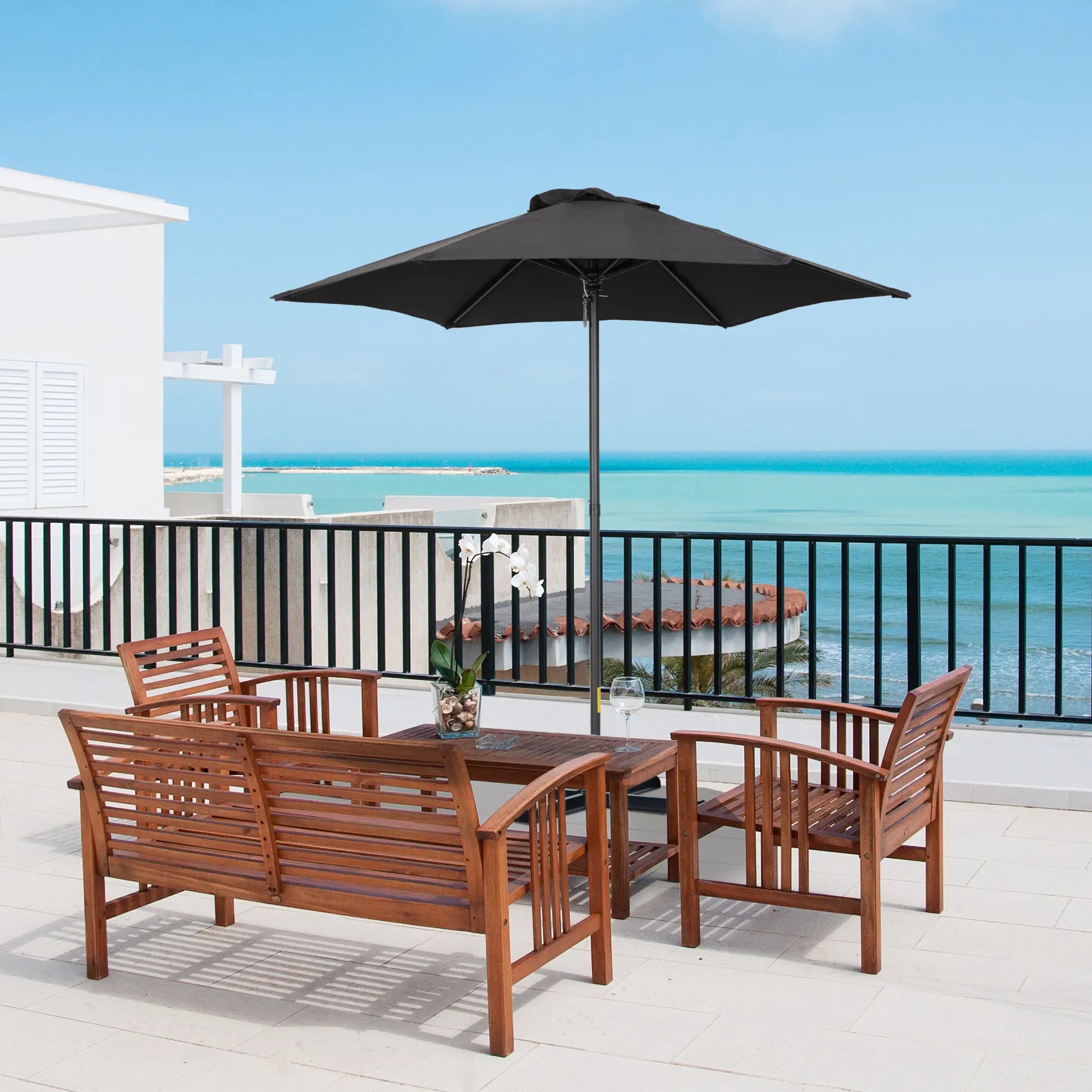 6.6FT Outdoor Patio Umbrella, 6 Solid Ribs, Black Patio Umbrellas at Gallery Canada