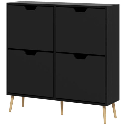 Shoe Storage Cabinet, 4 Flip Drawers, Adjustable Shelf, Holds 8-16 Pairs, Black
