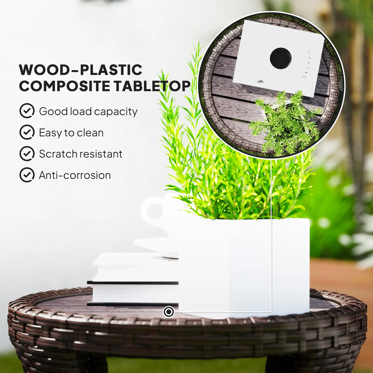 18" Wicker Outdoor Coffee Table, PE Rattan, 2-Tier Storage, Brown Coffee Tables at Gallery Canada